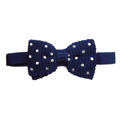 TYLER & TYLER Knitted Silk Bow Tie Spotty Navy with White Spot