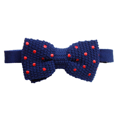 TYLER & TYLER Knitted Wool Bow Tie Spotty Navy with Red Spot