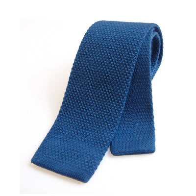 TYLER & TYLER Knitted Wool Tie Plain Blue