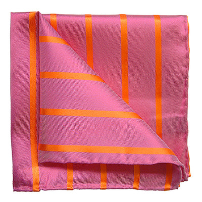 TYLER & TYLER Luxury Woven Silk Pocket Square Stripe Pink and Orange