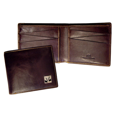 TYLER & TYLER Real Brown Leather Billfold Wallet Rutting Stags