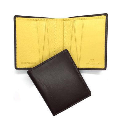 TYLER & TYLER Real Leather Jeans Wallet Bold Brown and Yellow Inside