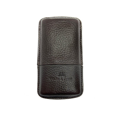 TYLER & TYLER Luxury Leather Cigar Case Dark Brown Closed