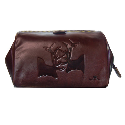 TYLER & TYLER Luxury Real Leather Washbag Rutting Stags