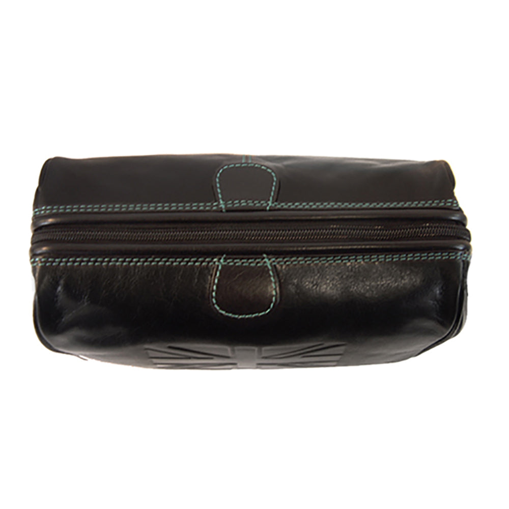 Luxury black leather toiletry bag