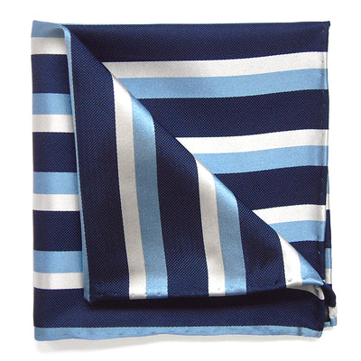 TYLER & TYLER Luxury Woven Silk Pocket Square Multi Stripe Navy
