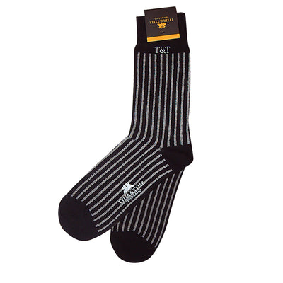 TYLER & TYLER Rich Cotton Men's Socks Pinstripe Wide Black
