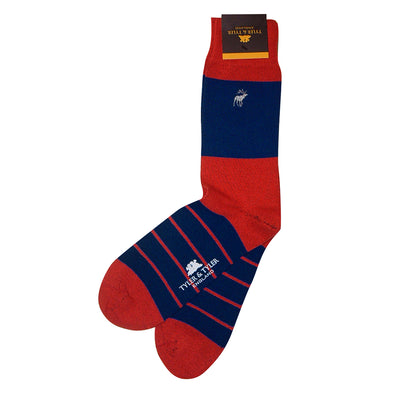 TYLER & TYLER Rich Cotton Men's Socks Single Stripe Red and Navy