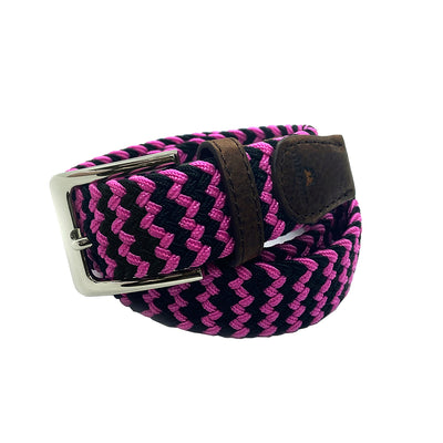 TYLER & TYLER Zig Zag Black and Bright Pink Woven Belt