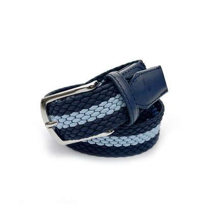 TYLER & TYLER Stripe Navy and Light Blue Woven Belt