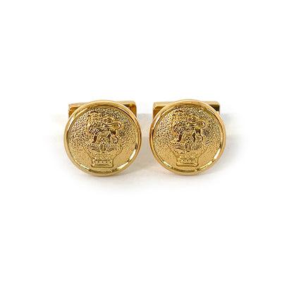 TYLER & TYLER Capsule Cufflinks Lion and Crown Bright Gold Finish Front