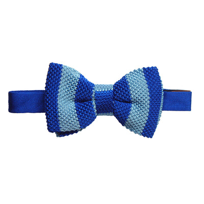 TYLER & TYLER Knitted Silk Bow Tie Single Stripe Blue and Light Blue