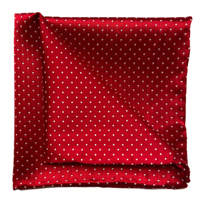 TYLER & TYLER Luxury Woven Silk Pocket Square Red with White Spot
