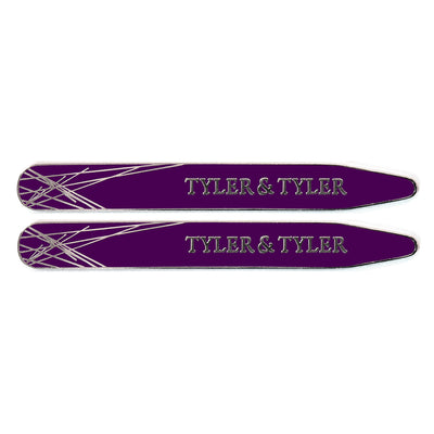 TYLER & TYLER Metal Collar Stays Diffusion Silver Finish Purple Enamel