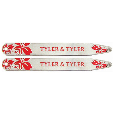 TYLER & TYLER Metal Collar Stays Vine Silver Finish Red Enamel