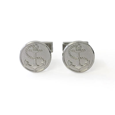 TYLER & TYLER Capsule Cufflinks Anchor Silver Finish Front