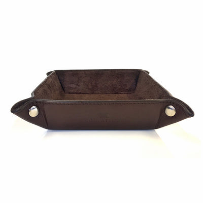TYLER & TYLER Luxury Real Dark Brown Leather Accessories Tidy Tray