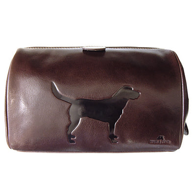 TYLER & TYLER Luxury Real Leather Washbag Labrador