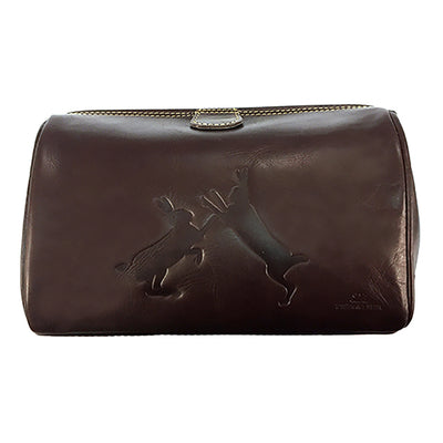 TYLER & TYLER Luxury Real Leather Washbag Sparring Hares