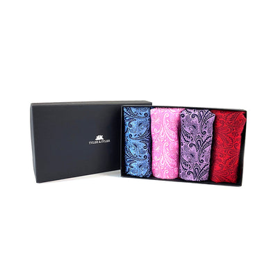 TYLER & TYLER Luxury Woven Silk Pocket Square Gift Set Paisley Boxed