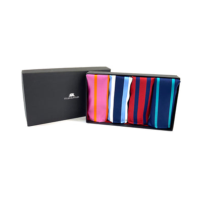 TYLER & TYLER Luxury Woven Silk Pocket Square Gift Set Stripe Boxed