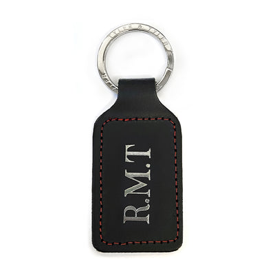TYLER & TYLER Personalised Leather Key Fob Black Silver Foiled