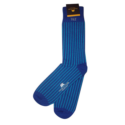 TYLER & TYLER Rich Cotton Men's Socks Pinstripe Wide Blue