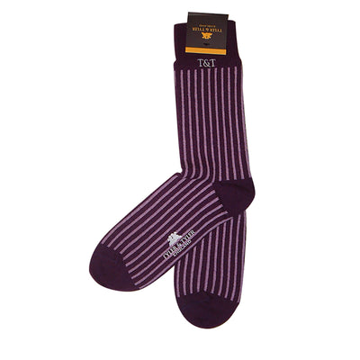 TYLER & TYLER Rich Cotton Men's Socks Pinstripe Wide Purple