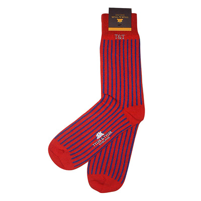 TYLER & TYLER Rich Cotton Men's Socks Pinstripe Wide Red