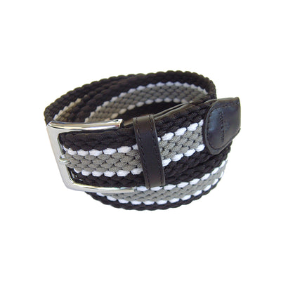 TYLER & TYLER Stripe Black, White and Grey Woven Belt