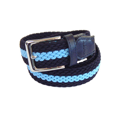 TYLER & TYLER Stripe Navy and Light Blue Woven Belt
